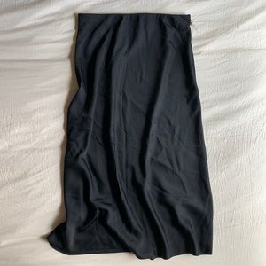 Black satin midi skirt